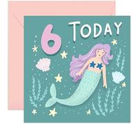Old English Co. Happy 6th Birthday Card for Young Girl - Green Purple Mermaid Sixth Birthday Card - Age Six Card - For Daughter, Granddaughter, Niece, Sister, Goddaughter | Blank Inside Envelope
