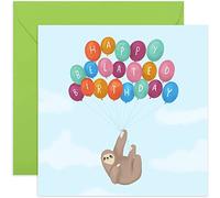 Old English Co. Happy Belated Birthday Card for Him or Her - Cute Sloth Birthday Balloons Design Sorry It's Late Birthday Card for Men and Women - Family and Friends | Blank Inside with Envelope