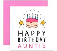 Old English Co. Happy Birthday Card for Auntie - Cute Female Greeting Cards for Aunt from Family - Pink Cake Candle and Stars Illustration for Her | Blank Inside with Envelope