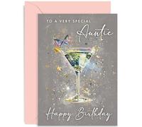 Old English Co. Happy Birthday Card for Auntie - Stylish Auntie Birthday Card - Cocktail Design - Contemporary Female Birthday Card for Her - 30th 40th 50th 60th 70th | Blank Inside