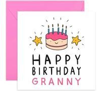 Old English Co. Happy Birthday Card for Granny - Cute Female Greeting Cards for Grandma from Family - Pink Cake Candle and Stars Illustration for Her | Blank Inside with Envelope