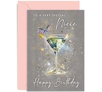 Old English Co. Happy Birthday Card for Niece - Stylish Niece Birthday Card - Cocktail Design - Contemporary Female Birthday Card for Her - 21st 25th 30th 35th | Blank Inside