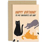 Old English Co. Happy Birthday Favourite Cat Lady Birthday Card - Funny Birthday Card for Mum, Sister, Auntie, Friend - Hilarious Cat Greeting Card for Women | Blank Inside with Envelope