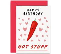 Old English Co. Happy Birthday Hot Stuff Card - Funny Chilli Pepper Pun Birthday Card for Him Her | Blank Inside Envelope