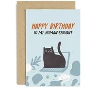 Old English Co. Happy Birthday To My Human Servant Card for Him or Her - Funny Birthday Card from Cat To Mum or Dad - Hilarious Cat Greeting Card for Men Women | Blank Inside with Envelope