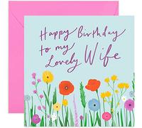 Old English Co. Happy Birthday To My Lovely Wife Birthday Card - Flower Meadow Illustrated Design for Her | Special Card for Other Half | Blank Inside & Envelope Included