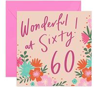 Old English Co. Happy Birthday Wonderful at Sixty Card - Square 60th Birthday Card | Suitable for Women, Mum, Grandma | Blank Inside & Envelope Included