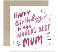 Old English Co. Happy Birthday World's Best Mum Card - Special Birthday Wishes Greeting Card | From Son, Daughter, Children to Parent Birthday Card | Blank Inside & Envelope Included (Mum)