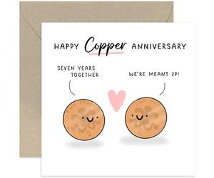 Old English Co. Happy Copper Anniversary Card - 7th Wedding Anniversary Cards - Funny 2p Seventh Anniversary Card for Couple - For Husband or Wife | Blank Inside