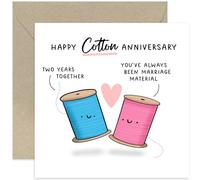 Old English Co. Happy Cotton Anniversary Card - 2nd Wedding Anniversary - Funny Cotton Thread Second Anniversary Card for Couple - For Husband or Wife | Blank Inside