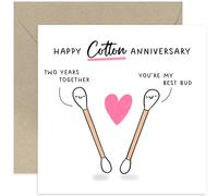 Old English Co. Happy Cotton Anniversary Card - 2nd Wedding Anniversary - Gift Funny Cotton Buds Second Anniversary Card for Couple - For Husband or Wife | Blank Inside