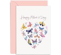 Old English Co. Happy Mother's Day Butterfly Card for Mum - Cute Mother's Day Card for Her - Colourful Pastel Heart Butterfly Design from Children, Son, Daughter | Blank Inside with Envelope