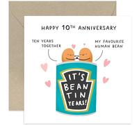 Old English Co. Happy Tin Anniversary Card - 10th Wedding Anniversary Cards - Funny Baked Beans Can Tenth Anniversary Card for Couple - For Husband or Wife | Blank Inside