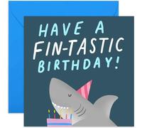Old English Co. Have A Fin-Tastic Birthday Card for Him or Her - Fun Shark Birthday Card for Son Daughter Nephew Niece Young Child | Blank Inside with Envelope