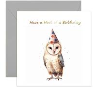 Old English Co. Have A Hoot Birthday Card for Her - Barn Owl Party Hat Birthday Card for Mum, Dad, Daughter, Son - Gold Foil Birthday Card for Women and Men | Blank Inside with Envelope