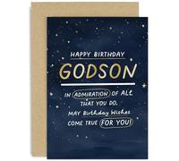 Old English Co. Heartfelt Birthday Card for Godson - Male Birthday Card for Him - Special Sentimental Keepsake Birthday Card for Godson - Navy Blue Sky Gold Foil Stars | Blank Inside