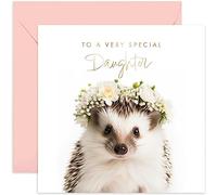 Old English Co. Hedgehog Very Special Daughter Card - Hedgehog Floral Cute Birthday Card for Her - Cute Well Done Congratulations Cards for Daughter from Mum, Dad, Parents | Blank Inside Envelope…