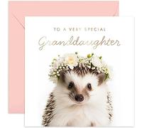 Old English Co. Hedgehog Very Special Granddaughter Card - Hedgehog Floral Cute Birthday Card for Her - Cute Well Done Cards for Granddaughter from Grandparents | Blank Inside with Envelope…