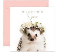 Old English Co. Hedgehog Very Special Niece Card - Hedgehog Floral Cute Birthday Card for Her - Cute Well Done Congratulations Cards for Niece from Auntie or Uncle | Blank Inside with Envelope…
