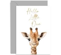 Old English Co. Hello Little One New Baby Card for Boy or Girl - Gold Foil Giraffe Design - Cute Card for New Parents - Baby Shower Card for Mum to Be | Blank Inside