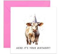 Old English Co. Herd It's Your Birthday Cow Card for Him or Her - Funny Birthday Card for Brother Sister Mum Dad - Humorous Animal Birthday Card for Men Women | Blank Inside with Envelope
