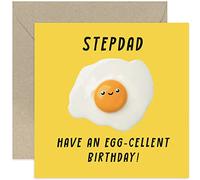 Old English Co. Hilarious Birthday Card for Stepdad - Whitty Egg Pun Birthday Card for Him from Stepchildren - Egg-Cellent Birthday Card for Step Dad | Blank Inside with Envelope