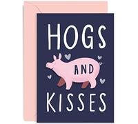 Old English Co. Hogs and Kisses Card For Her Him - Cute Thinking of You Card for Women Men - Fun Feel Better Card for Operation or Unwell from Friends or Family | Blank Inside with Envelope