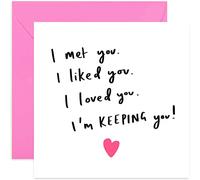 Old English Co. I Met You I'm Keeping You Anniversary Card - Funny Joke Romantic Card | For Boyfriend, Girlfriend, Wife, Husband, Partner | Blank Inside & Envelope Included