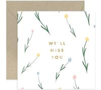 Old English Co. Leaving Card for Female Colleague - 'We'll Miss You' Floral Gold Foil Retirement Design for Him or Her - Minimalist Foliage Flower Artwork for Friends Family | Blank Inside