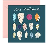 Old English Co. Let's Shellebrate Birthday Card - Fun Nautical Ocean Shell Card for Him or Her | New Job, Congratulations, New Home, Exams | Blank Inside & Envelope Included