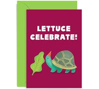 Old English Co. Lettuce Celebrate Card - Cute Funny Tortoise Congratulations Card for Him or Her - Birthday, Exam Results, Graduation for Friends and Family | Blank Inside with Envelope