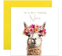 Old English Co. Llama Very Special Niece Card - Llama Floral Cute Birthday Card for Her - Cute Well Done Congratulations Cards for Niece from Auntie or Uncle | Blank Inside with Envelope