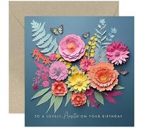 Old English Co. Lovely Auntie Birthday Card for Her - Dark Flower Bunch and Butterfly Artwork Birthday Card for Auntie from Niece Nephew - Cute Birthday Card | Blank Inside
