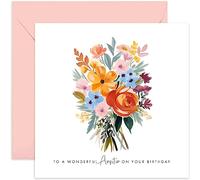 Old English Co. Lovely Auntie Birthday Card for Her - Flower Bunch Gouache Painting Artwork Birthday Card for Auntie from Niece Nephew - Cute Auntie Birthday Card | Blank Inside Envelope