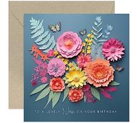 Old English Co. Lovely Nan Birthday Card for Her - Dark Flower Bunch and Butterfly Birthday Card for Nan from Grandchildren - Cute Nan Birthday Card | Not 3D Card