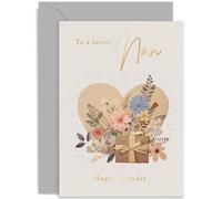 Old English Co. Lovely Nan Birthday Card - Modern Birthday Card for Nan - Floral Kraft Pattern Heart Design with Gold Foil - Birthday Gift for Women - Birthday Cards for Her | Blank Inside