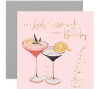 Old English Co. Lovely Sister-in-Law Birthday Card - Special Female Birthday Card - Fabulous Pink Purple Cocktail Gold Foil Design for Women - 21st, 30th, 40th - Cute Card for Her | Blank Inside