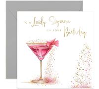 Old English Co. Lovely Stepmom Birthday Card - Special Birthday Card for Her - Fabulous Pink Cocktail Gold Foil Glitter Design for Women - 40th, 50th, 60th, 70th - Cute Card for Her | Blank Inside