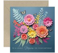 Old English Co. Lovely Stepmum Birthday Card for Her - Dark Flower Bunch and Butterfly Artwork Birthday Card for Mum from Children - Cute Stepmum Birthday Card | Blank Inside
