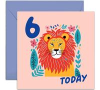 Old English Co. Milestone Child Cards Age 6 - Sixth Birthday Card For Boy or Girl - Jungle Animal Lion - Kids Birthday Card Six Years Old - Niece, Nephew, Grandson, Granddaughter