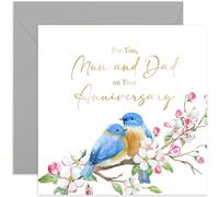 Old English Co. Mum and Dad Anniversary Card - Cute Wedding Anniversary Card from Parents - Traditional Love Birds Design for Them | Blank Inside