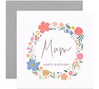 Old English Co. Mum Happy Birthday Card - Sweet Cute Floral Wreath Card for Her Mother Card | Flower Happy Birthday From Son, Daughter, Child | Blank Inside & Envelope Included