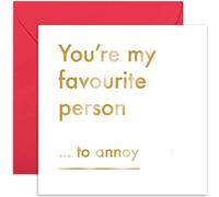Old English Co. My Favourite Person To Annoy Fun Anniversary Card - Gold Foil Humorous Romantic Valentine's Day Card for Husband, Wife, Boyfriend, Girlfriend | Blank Inside & Envelope Included