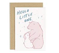 Old English Co. New Baby Bear Card - Hello Little One, A6 | Newborn Baby Greeting Cards for Boys & Girls | Congratulations for Mum, Dad & Parents | For Baby Shower, Pregnancy Announcement or Milestone