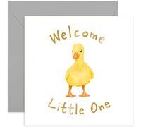 Old English Co. New Baby Card Welcome Little One Duckling - Gold Foil Congratulations Baby Boy or Baby Girl Design for Mum and Dad | New Parents | Blank Inside & Envelope Included