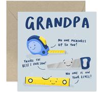 Old English Co. No One Measures Up To You Card for Grandpa - Special Birthday Card for Grandfather - Fun Birthday Greeting Card for Him Men - Fun DIY Tools Pun Card | Blank Inside with Envelope