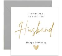 Old English Co. One In a Million Husband Birthday Card for Him - Gold Foil Special Happy Birthday Card for Husband - Male Birthday Card for Men | Blank Inside Envelope