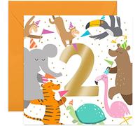 Old English Co. Party Animals 1st Birthday Card - Gold Foil Square Zoo First Birthday Card for Boys and Girls | For Son or Daughter | Blank Inside & Envelope Included (2nd)