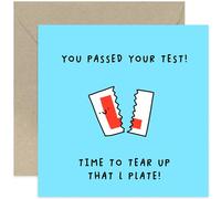 Old English Co. Passed Driving Test Congratulations Card for Her or Him - Funny L Plates Driving Exam Card for Son Daughter - Grandson Granddaughter Brother | Blank Inside