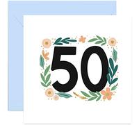 Old English Co. Pastel Floral 50th Birthday Card - Cute Neutral Gold Foil Fiftieth Card for Her | Fifty For Women, Sister, Niece, Daughter, Friend | Blank Inside & Envelope Included (50th)